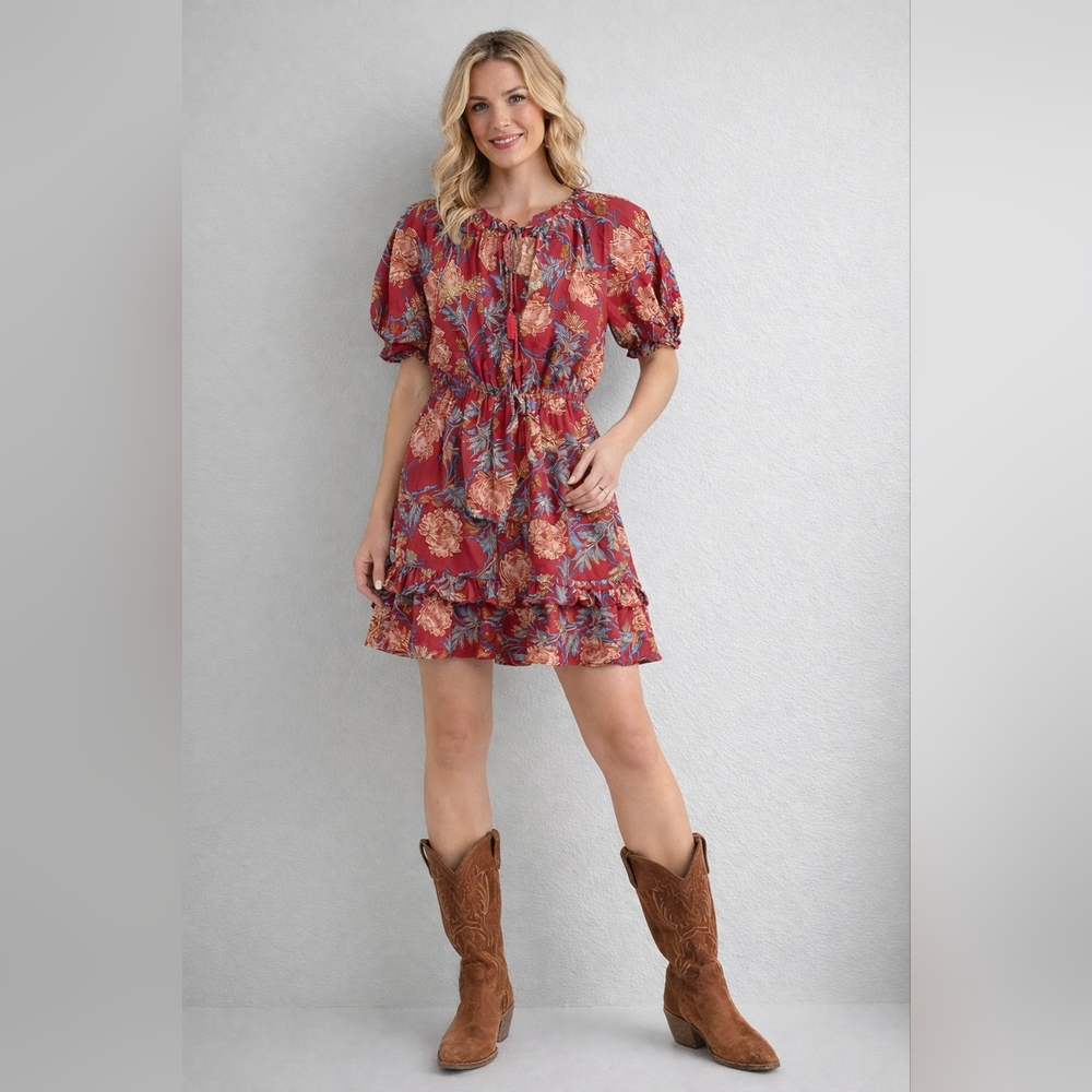 Chic Floral Mini Dress in Red and Pink